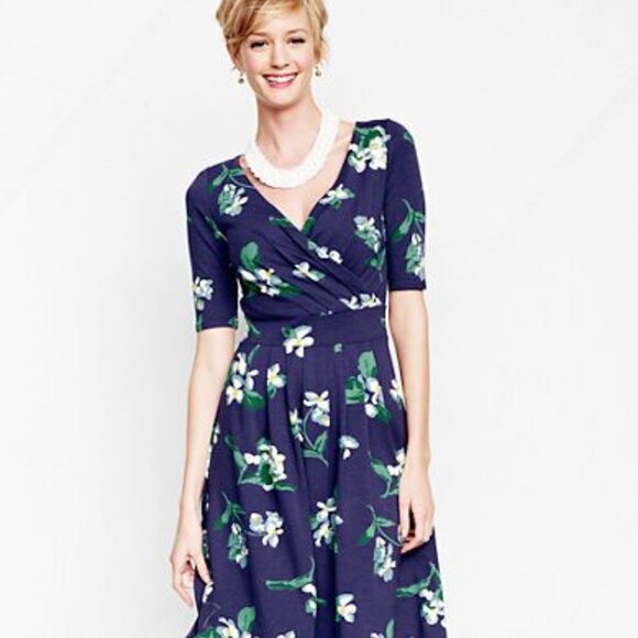 Land’s End Blue Indigo Floral Fit and Flare Dress - Picture 1 of 5
